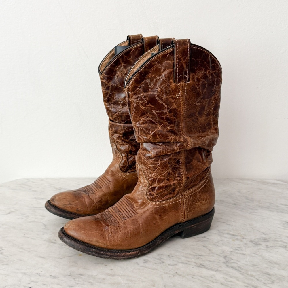 Double H Western Boots Distressed Brown Leather Cowboy Rodeo Mid-Calf Brown - Picture 4 of 12